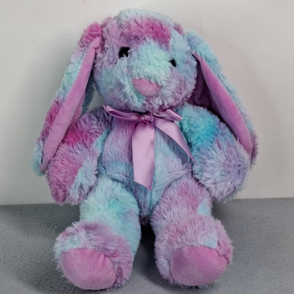 Kellytoy Plush Tie Dye Bunny Rabbit Stuffed Animal Purple Blue 12" Easter Toy